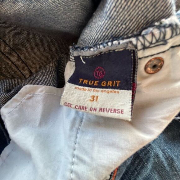 True Grit Boutique denim jeans copper button red yellow top stitching size 31 - Picture 6 of 16